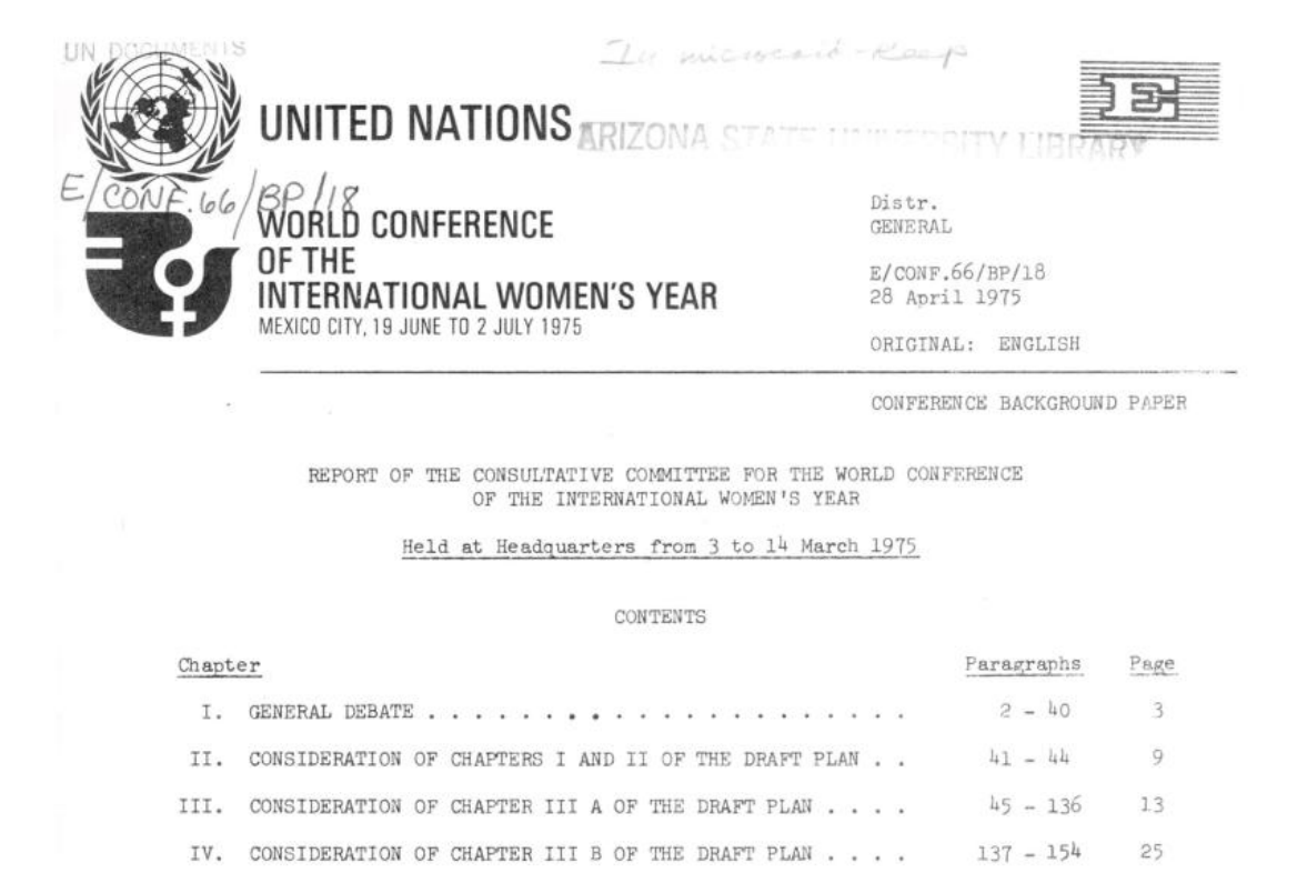 Report of the Consultative Committee for the World Conference of the International Women's Year, 1975
